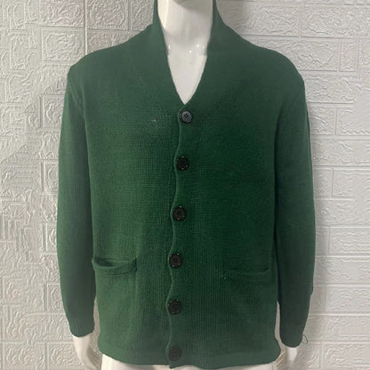 New Sweater Men's Euro American Solid Long Sleeve Knitted Cardigan