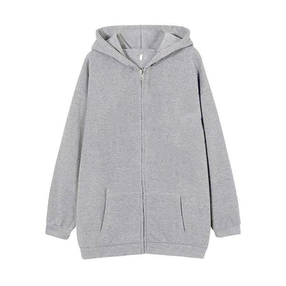 Full-zip Hoodie With Fleece-lined Solid-color Sweatshirt