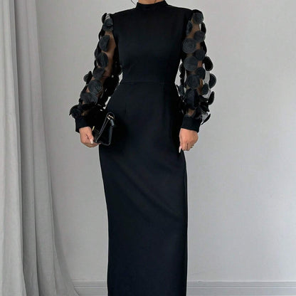 New Arrival Elegant Lace-spliced Dress With A Stand-up Collar