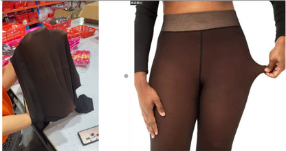 One-line True See-through Leggings Fleece-lined Warm Women's Outer Wear Pantyhose