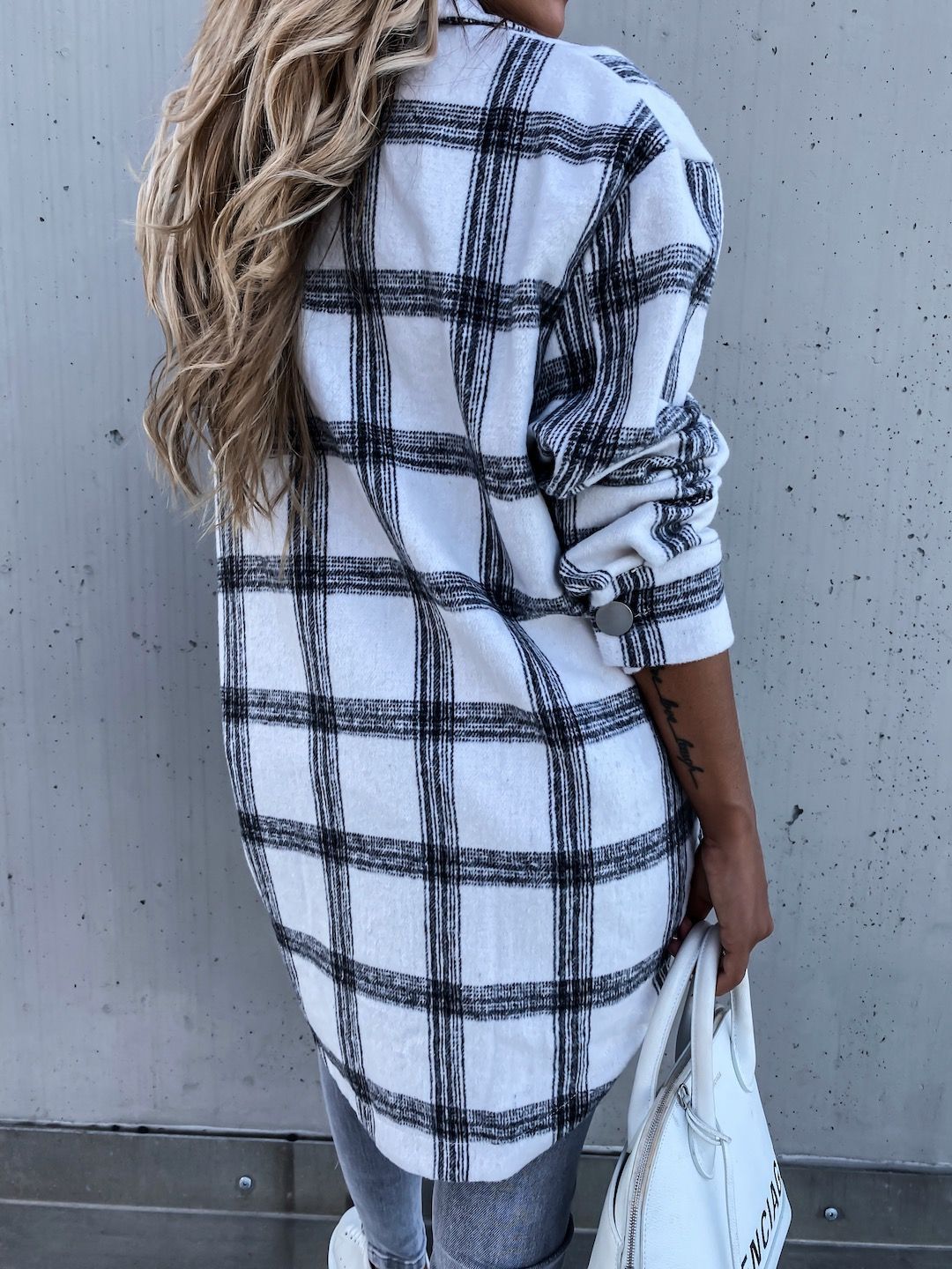 Long Sleeve Plaid Shirt Mid-length Coat