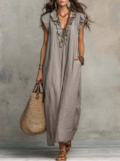 Summer Ruffle Dress With Pockets Women's Spring Elegant Casual Sleeveless A-Line Shift Dresses