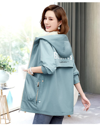 Women's Korean Style Hooded Trench Coat - Mid-Length Casual Jacket
