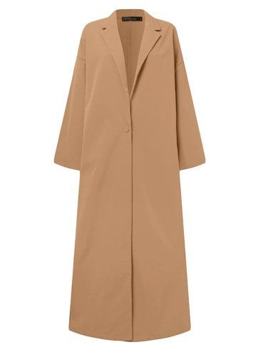 Fashionable Chinese Style Solid Color Long Trench Coat