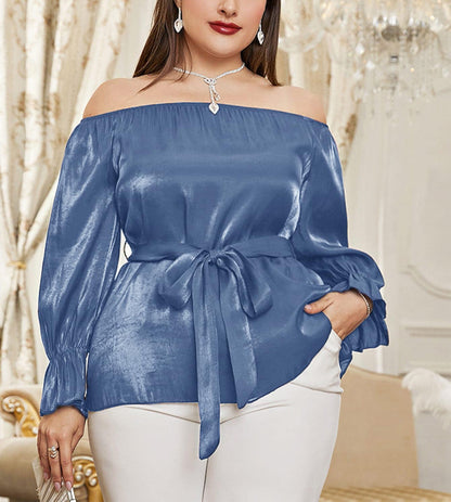 One-shoulder Middle Eastern Lace Blouse Long Sleeve