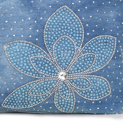 Fashion Women's V-shaped Diamond Flower Denim Bag