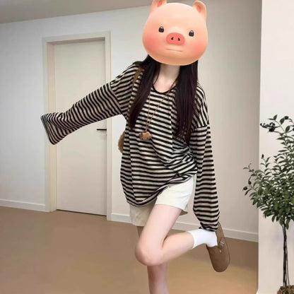 Sun Protection Loose Long Sleeve Women's Striped Mid-length Top