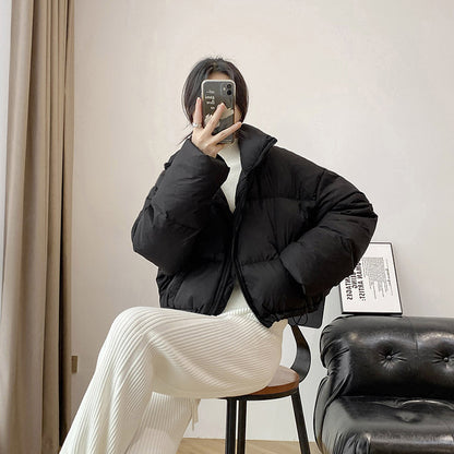 Cropped Cotton Puffer Jacket With A Stand-up Collar For Petite