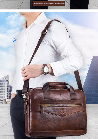 Premium Leather Messenger Bag - Large Capacity Business Briefcase for Men | BULLCAPTAIN