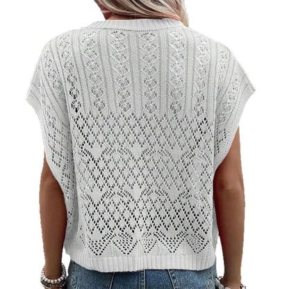 Knitted Hollow-out Crew-neck Pullover Bikini Swimsuit Dress Sun-protective Top