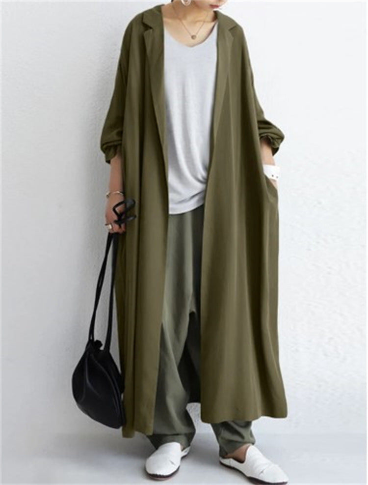 Fashionable Chinese Style Solid Color Long Trench Coat