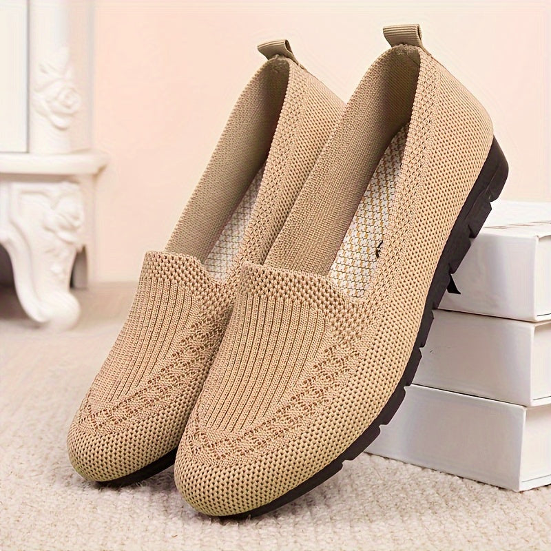Womens Comfy Solid Color Knit Loafers - Lightweight Non-slip Slip-Ons for Casual Walking - Flexible, Durable & Stylish Everyday Shoes
