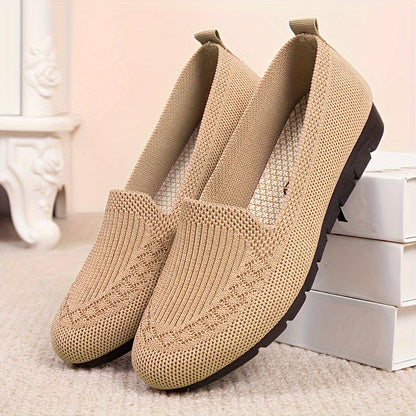 Womens Comfy Solid Color Knit Loafers - Lightweight Non-slip Slip-Ons for Casual Walking - Flexible, Durable & Stylish Everyday Shoes