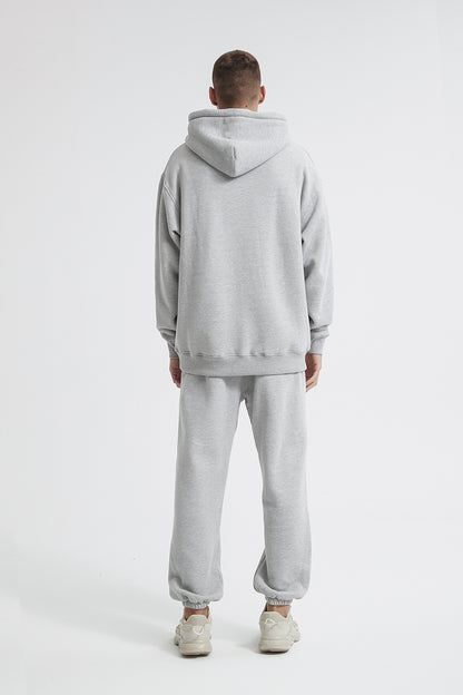 Premium Men's Light Grey Hoodie - Oversized Cotton Blend Hooded Sweatshirt