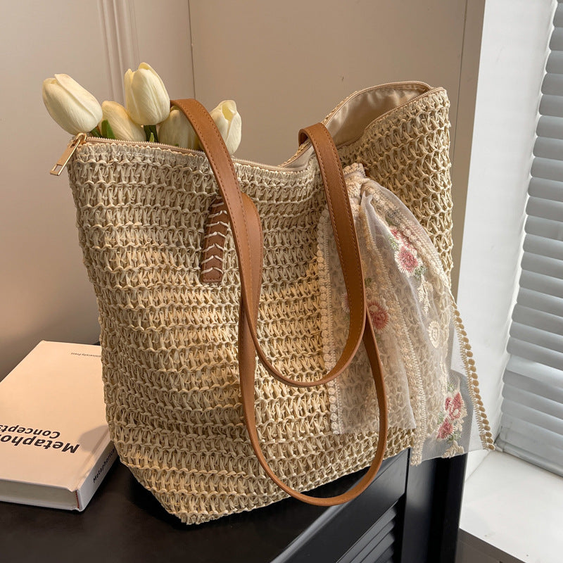 Women's Fashion Large-capacity Woven One-shoulder Bucket Bag