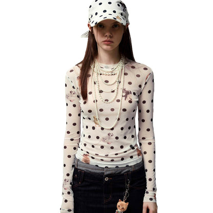 Versatile Animal And PolkaDot Printed Cropped LongSleeve Top With A Defined Waist