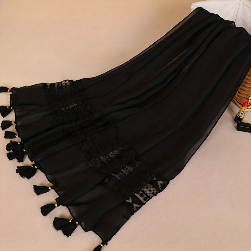 Embroidery Hollow Lace Tassel Scarf Fashion Elegant Casual Cold Weather Scarves Wraps For Women for eid