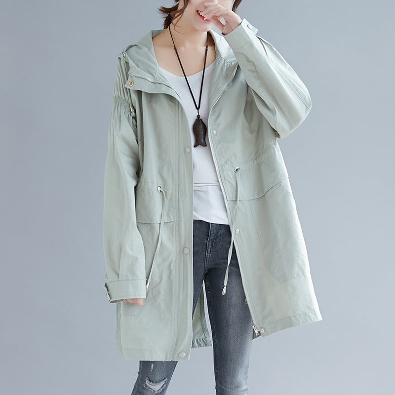 Large size autumn 200 kg Korean loose mid-length hooded trench coat