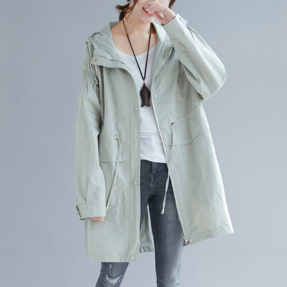 Large size autumn 200 kg Korean loose mid-length hooded trench coat