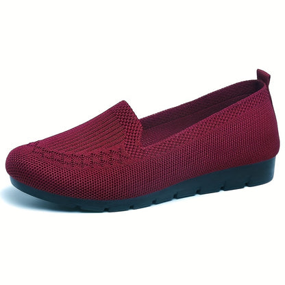 Womens Comfy Solid Color Knit Loafers - Lightweight Non-slip Slip-Ons for Casual Walking - Flexible, Durable & Stylish Everyday Shoes