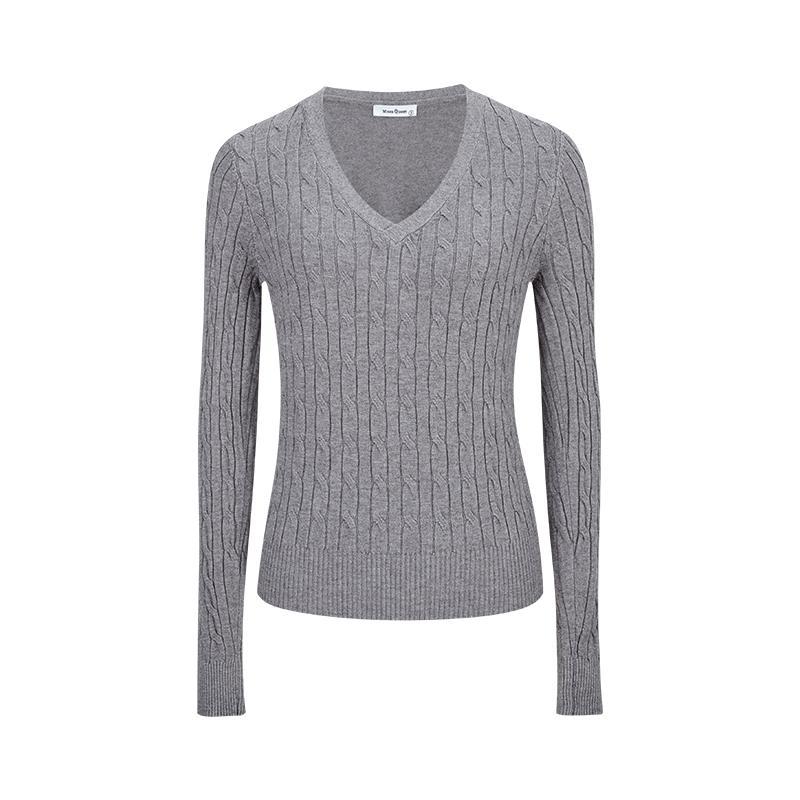 Women's Clothing Is Super Stylish With A High-end Simple And Versatile Cable-knit V-neck Sweater
