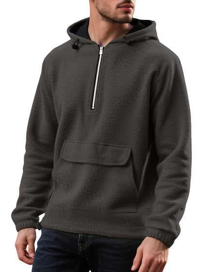 Padded Fleece Sweater Solid Color Half Zip Hooded Work Clothes Pullover