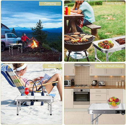 3FT/90CM Picnic Folding Tables, Aluminium Foldable Portable Adjustable Height Lightweight for Camping BBQ, 90x60x37/67cm