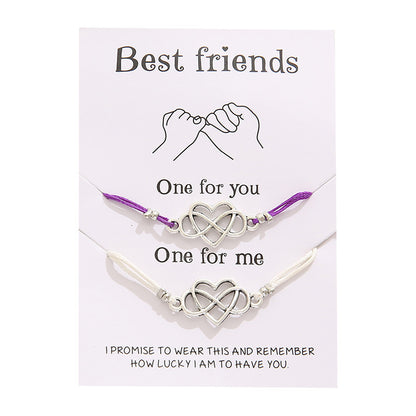 Best Friends Infinity Heart Bracelet - Adjustable Friendship Card Bracelet Set