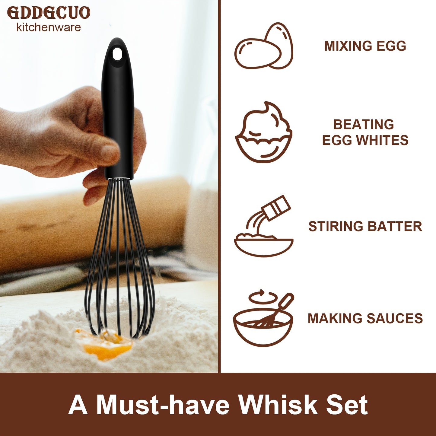 3pcs Food Grade Silicone Whisk, Manual Egg Whisk Mixer, Egg Beater, Household Baking Tools, Kitchen Supplies