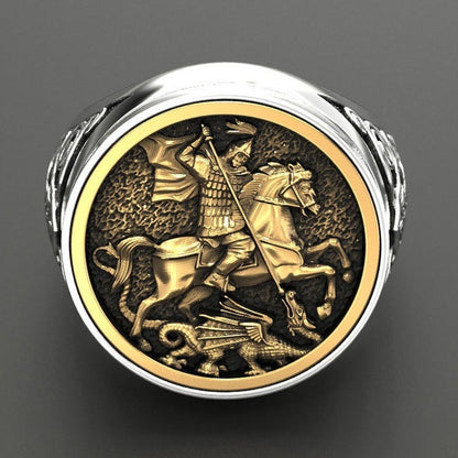 Men's Domineering Knight Silver Plated Finger Ring Day Gift