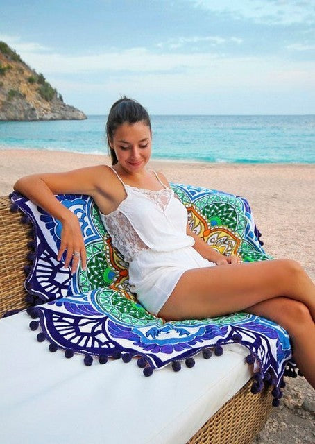 Bohemian Round Beach Towel & Yoga Mat - 150cm Tassel Mandala Throw Blanket