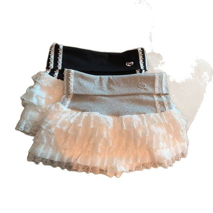 Ballet-style Pure Yet Seductive Lace-spliced Bubble Skirt