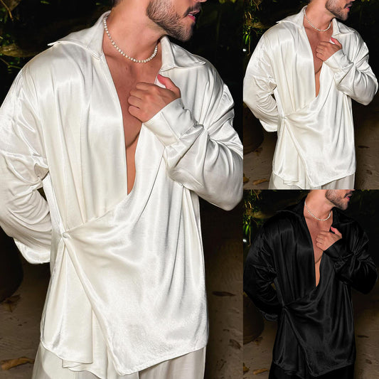 European And American Style Men's Clothing Silk Draping Shirt
