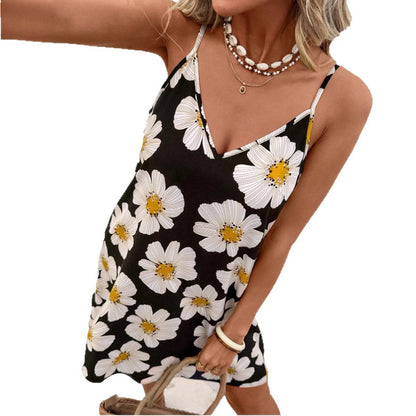 Strapless Printed V-neck Dress Women's Clothing