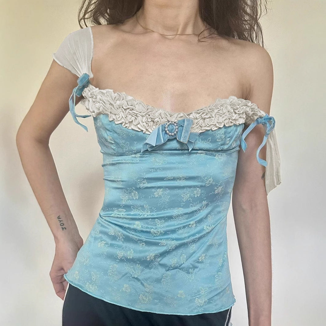 Youthful Lace And Bowknot Patchwork Camisole