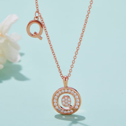 One Of The 26 Letters, Q, Set With Top-quality Moissanite, Luxurious And Fashionable Light Luxury Trend Jewelry, Silver Necklace Pendant S925 Silver Electroplated Rose Gold