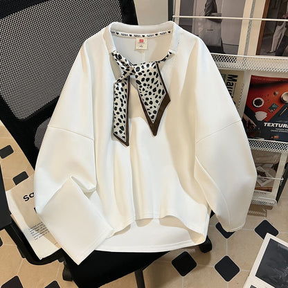 Figure-flattering American-style Vintage Silk Scarf Loose-fit Hoodie For Women