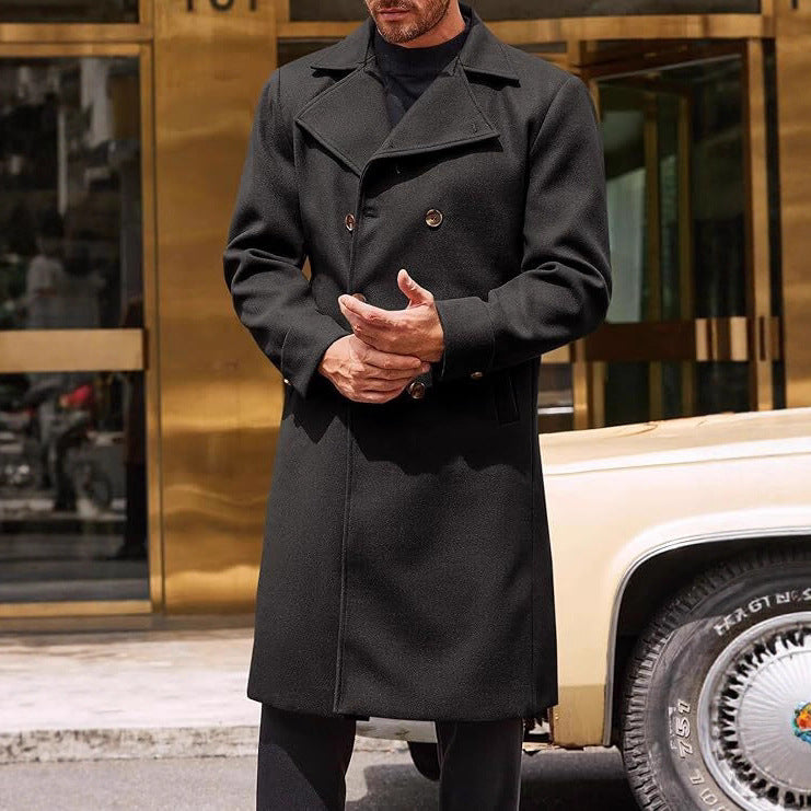 Premium Men's Double-Breasted Woolen Trench Coat - Classic Winter Overcoat