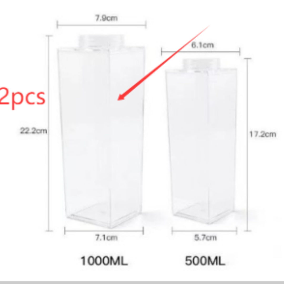 Premium Square Milk Cup - 500ml & 1000ml Minimalist Water Bottle