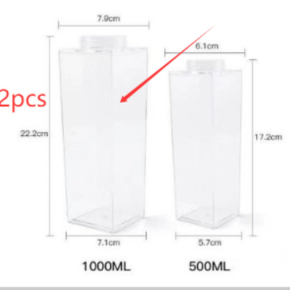 Premium Square Milk Cup - 500ml & 1000ml Minimalist Water Bottle