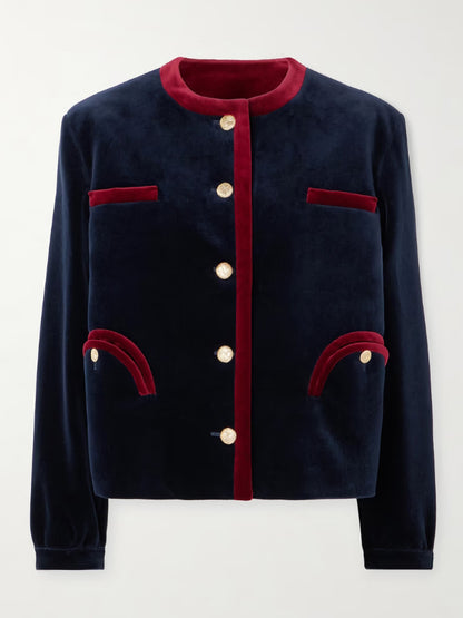 Contrast Color Jacket & Velvet Mini Skirt Set