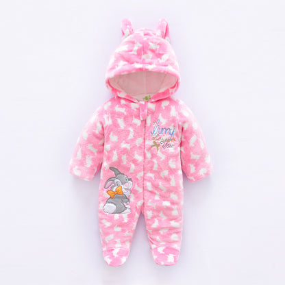 Winter jumpsuit velvet hooded baby clothing