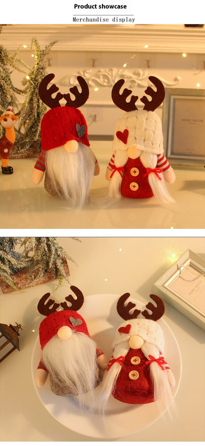 Handmade Scandinavian Christmas Gnome - Rudolf Reindeer Faceless Doll with Knitted Hat & Antlers | Nordic Holiday Table Decoration