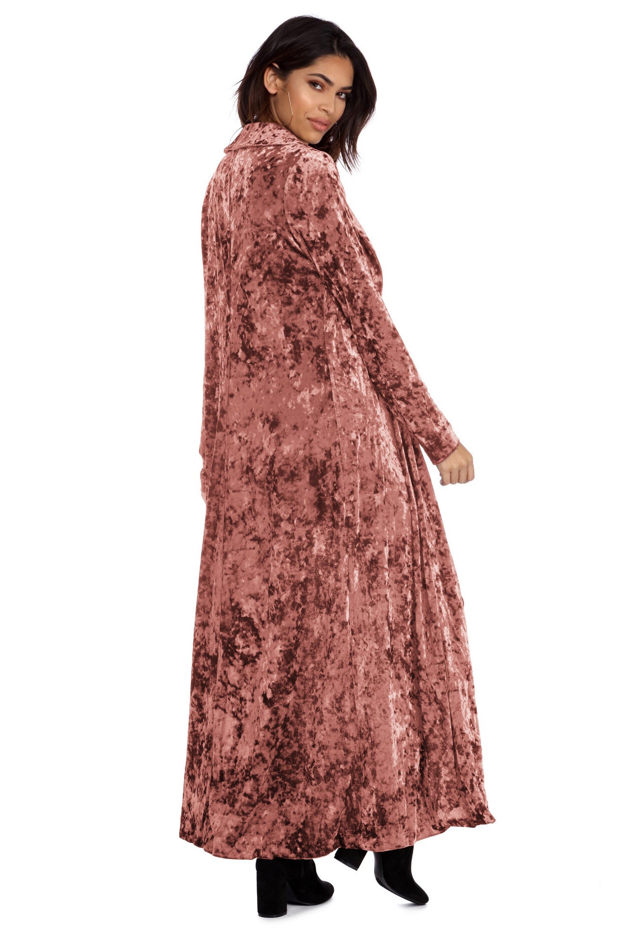 Long sleeve plus length velvet trench coat