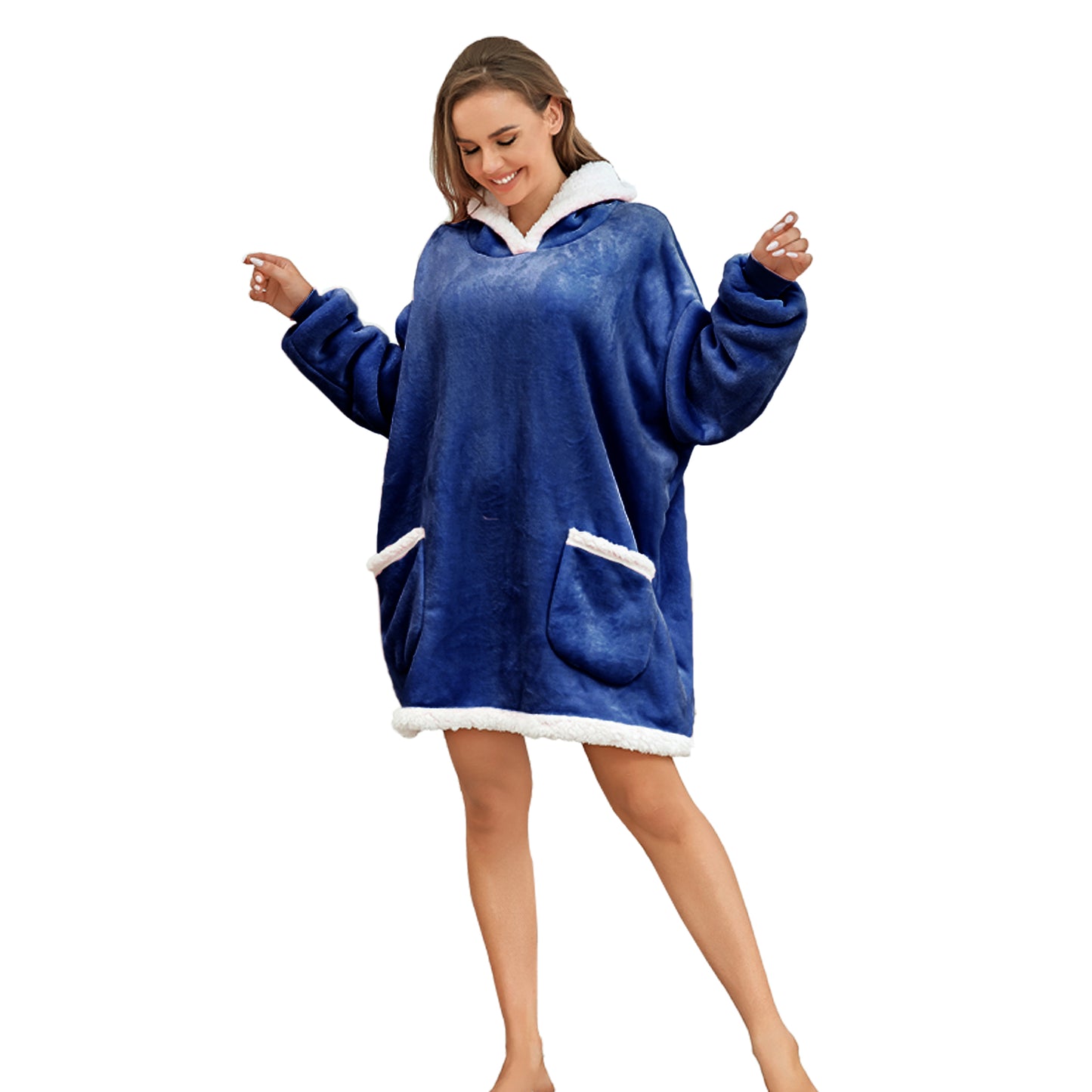 RONGTAI Oversized Wearable Pajamas With Big Pockets,Soft Plush Sweatshirt Hooded Popular Tops One Size Fits