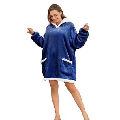 RONGTAI Oversized Wearable Pajamas With Big Pockets,Soft Plush Sweatshirt Hooded Popular Tops One Size Fits