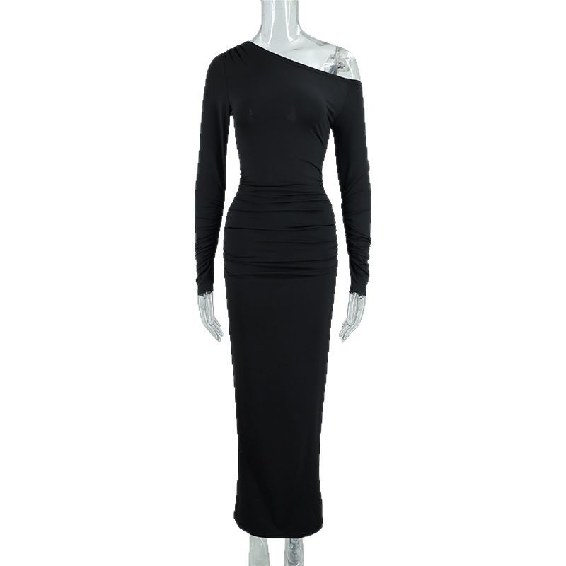 Women's OffshoulderLong-sleeve Figurehugging Pleated Maxi Dress