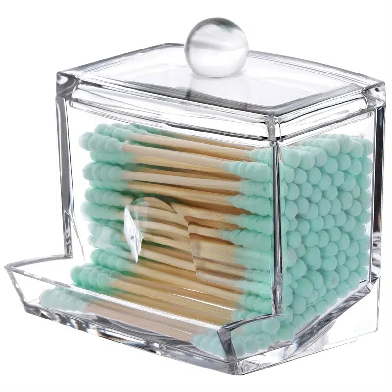 1pc Cotton Swab Holder, Plastic Cotton Ball Dispenser Organizer, Clear Bathroom Storage Container for Home & Bathroom