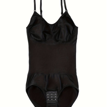 Women's Seamless Knit Bodysuit, Polyamide 85% Elastane 15%, Solid Color, No Padding, Chest Support Sling, Crotch Buckle Waist Pulling Hip Pants