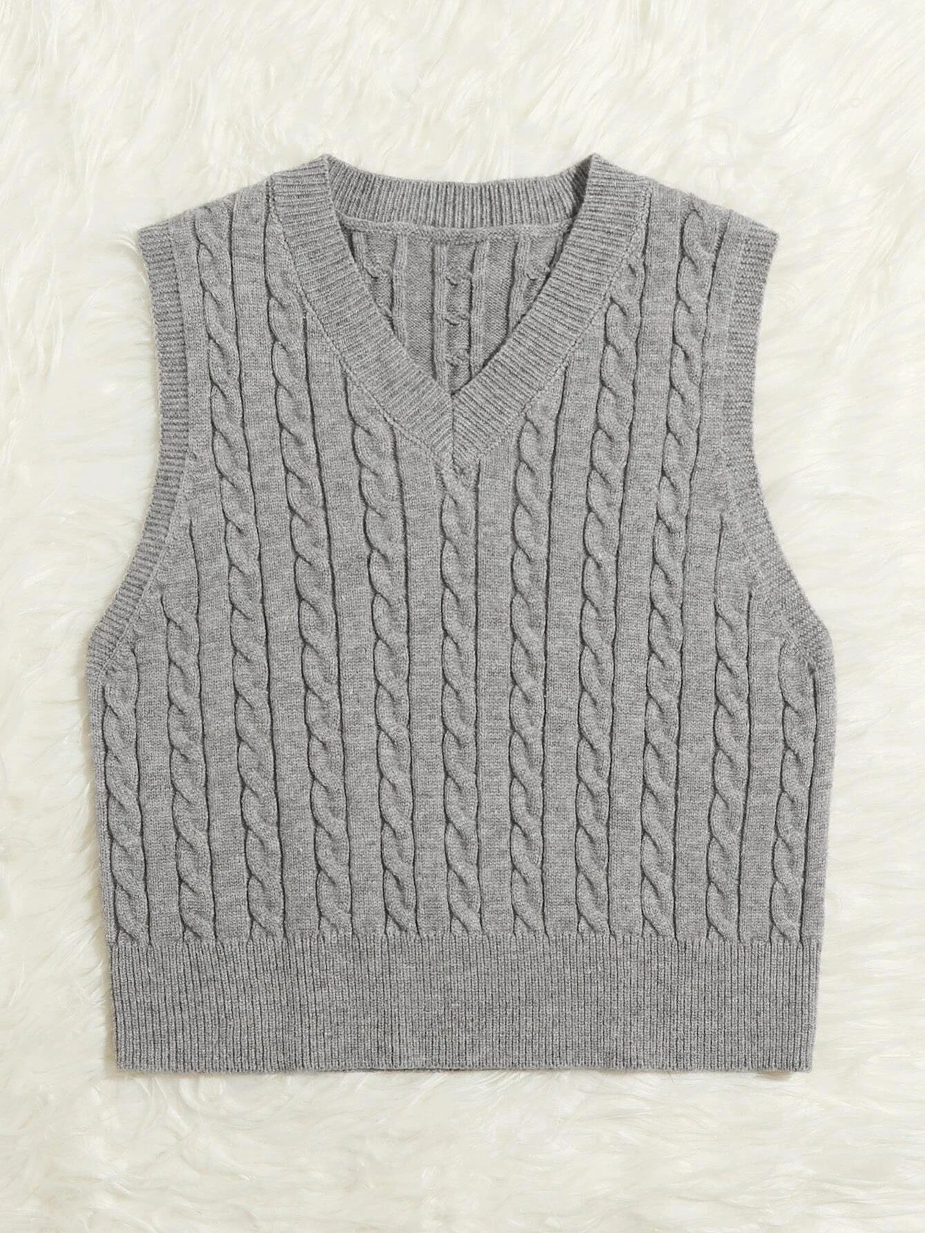 SpringSummer Knitted Cabled Vest Pullover With V-Neck